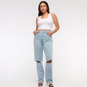 Abercrombie & Fitch Light Wash Distressed The 90s Straight Ultra High Rise Jeans